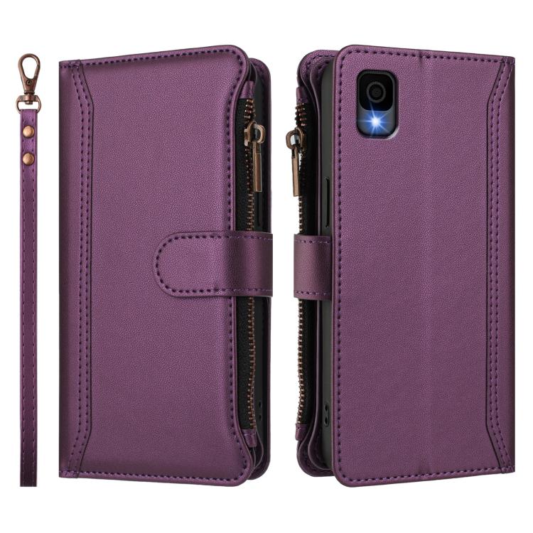 For TCL 30Z / 30 LE Magnetic Closure 9 Card Slots Zipper Leather Case with Hand Strap