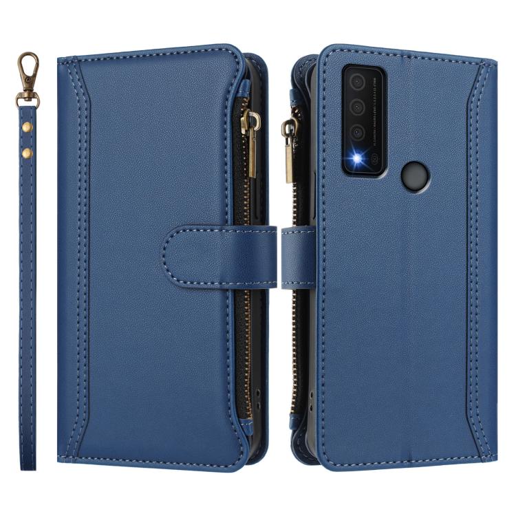 For TCL 30 XE 5G / 30 V 5G Magnetic Closure 9 Card Slots Zipper Leather Case with Hand Strap