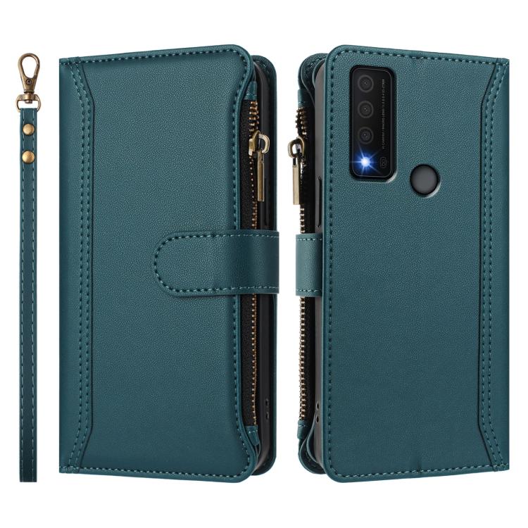For TCL 30 XE 5G / 30 V 5G Magnetic Closure 9 Card Slots Zipper Leather Case with Hand Strap