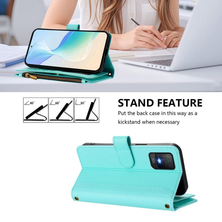 For TCL 403 Magnetic Closure 9 Card Slots Zipper Leather Case with Hand Strap