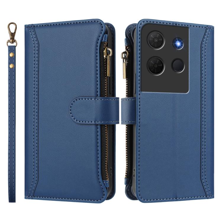 For TCL 503 Magnetic Closure 9 Card Slots Zipper Leather Case with Hand Strap