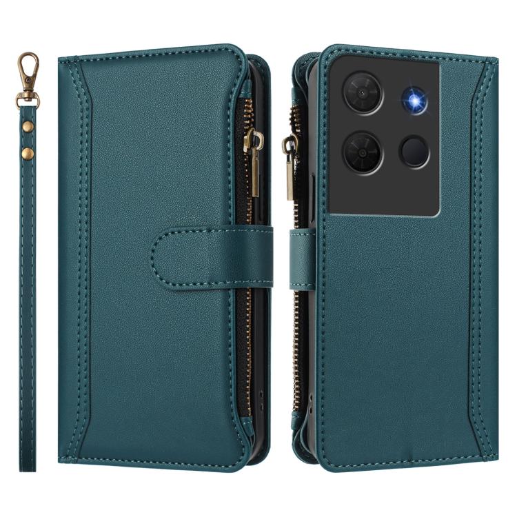 For TCL 503 Magnetic Closure 9 Card Slots Zipper Leather Case with Hand Strap