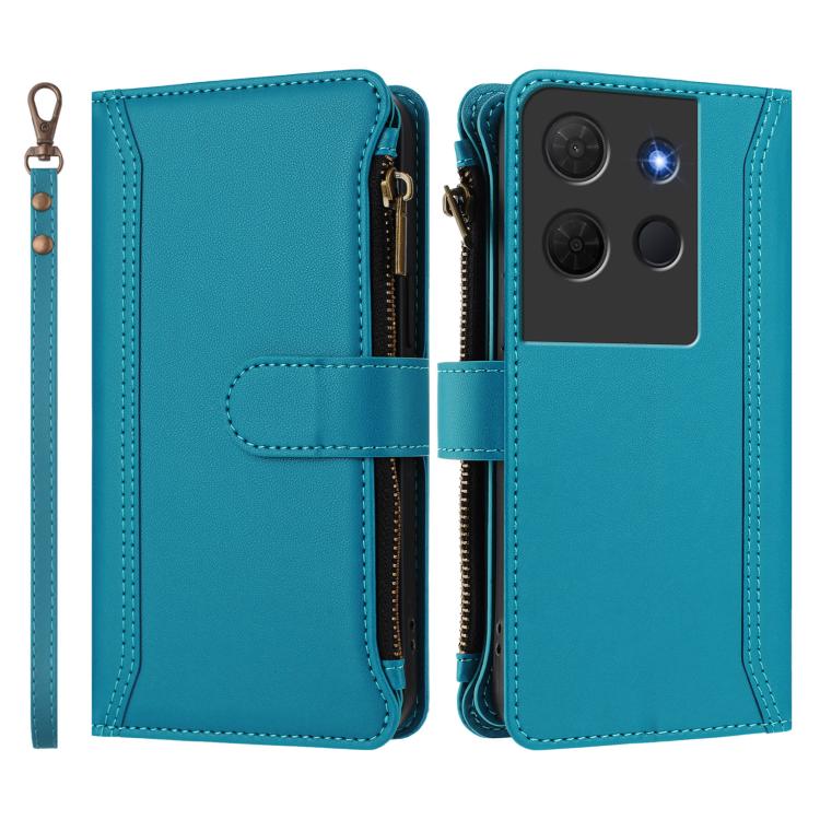 For TCL 503 Magnetic Closure 9 Card Slots Zipper Leather Case with Hand Strap