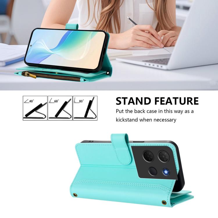 For TCL 503 Magnetic Closure 9 Card Slots Zipper Leather Case with Hand Strap