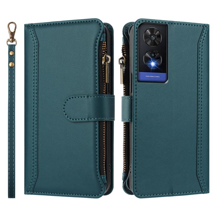 For TCL 505 Magnetic Closure 9 Card Slots Zipper Leather Case with Hand Strap