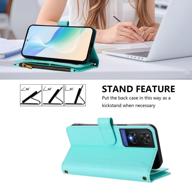 For TCL 505 Magnetic Closure 9 Card Slots Zipper Leather Case with Hand Strap