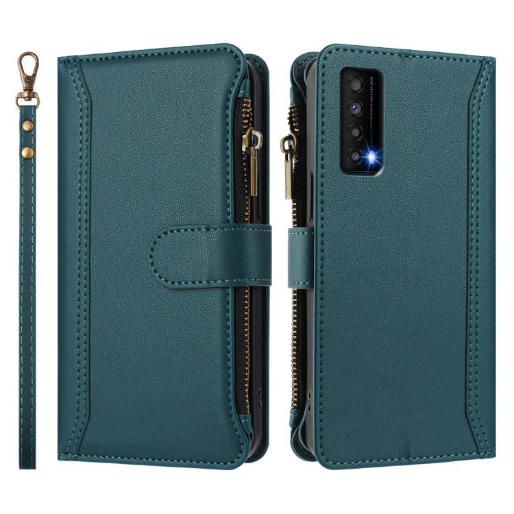 For TCL Stylus 5G Magnetic Closure 9 Card Slots Zipper Leather Case with Hand Strap