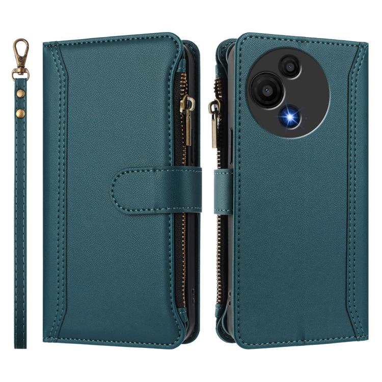 For TCL 605 / 60 SE Magnetic Closure 9 Card Slots Zipper Leather Case with Hand Strap