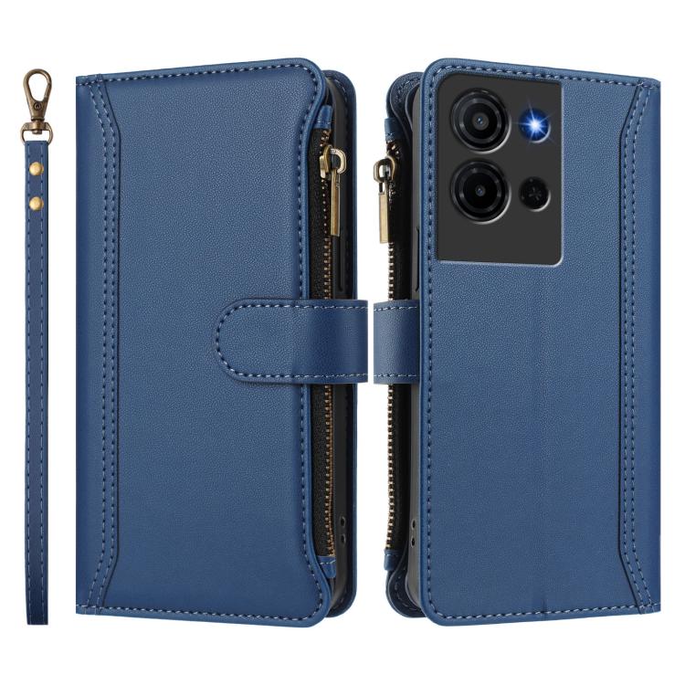 For TCL K32 5G / K33 5G Magnetic Closure 9 Card Slots Zipper Leather Case with Hand Strap