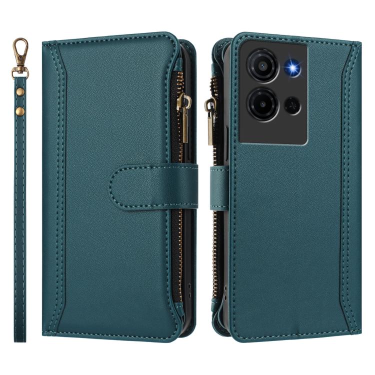 For TCL K32 5G / K33 5G Magnetic Closure 9 Card Slots Zipper Leather Case with Hand Strap