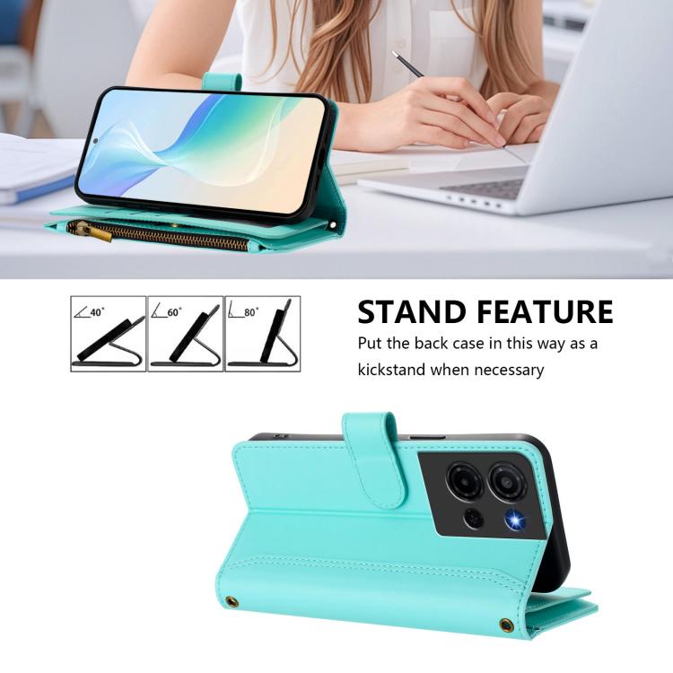 For TCL K32 5G / K33 5G Magnetic Closure 9 Card Slots Zipper Leather Case with Hand Strap
