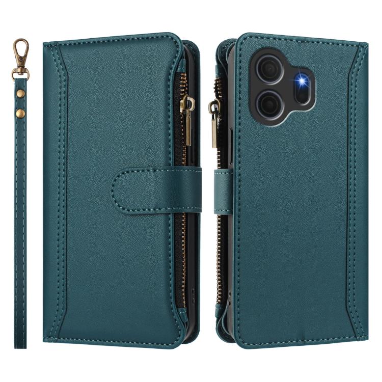For TCL Nxtpaper 70 Pro 5G Magnetic Closure 9 Card Slots Zipper Leather Case with Hand Strap