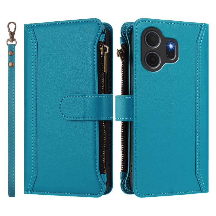 For TCL Nxtpaper 70 Pro 5G Magnetic Closure 9 Card Slots Zipper Leather Case with Hand Strap