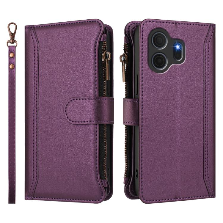 For TCL Nxtpaper 70 Pro 5G Magnetic Closure 9 Card Slots Zipper Leather Case with Hand Strap