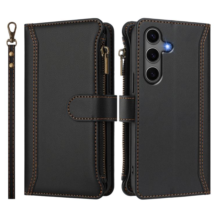 For Samsung Galaxy S25+ / S24+ 5G Magnetic Closure 9 Card Slots Zipper Leather Case with Hand Strap