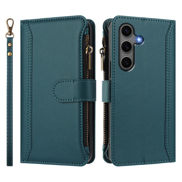 For Samsung Galaxy S25+ / S24+ 5G Magnetic Closure 9 Card Slots Zipper Leather Case with Hand Strap