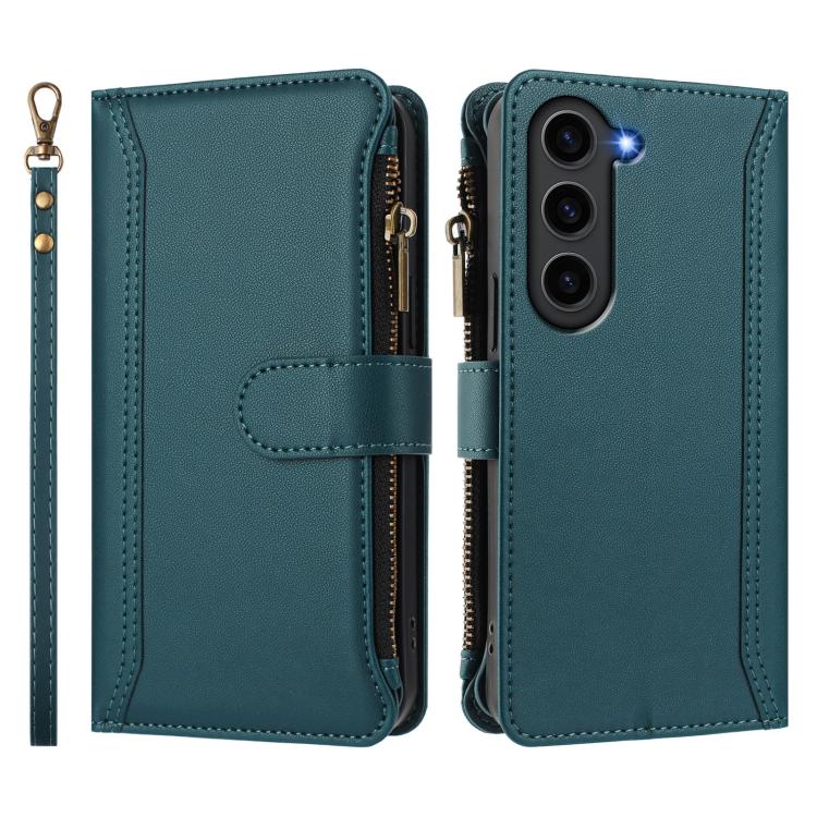 For Samsung Galaxy S23 5G Magnetic Closure 9 Card Slots Zipper Leather Case with Hand Strap