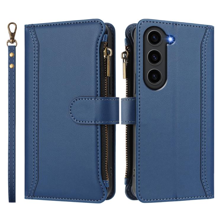 For Samsung Galaxy S23 FE 5G Magnetic Closure 9 Card Slots Zipper Leather Case with Hand Strap