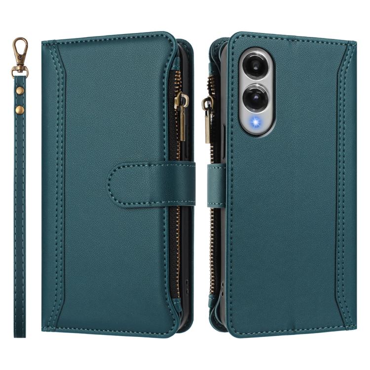 For Samsung Galaxy S25 Edge 5G Magnetic Closure 9 Card Slots Zipper Leather Case with Hand Strap