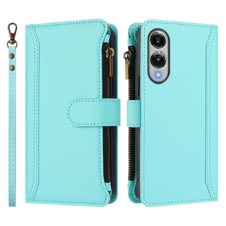 For Samsung Galaxy S25 Edge 5G Magnetic Closure 9 Card Slots Zipper Leather Case with Hand Strap