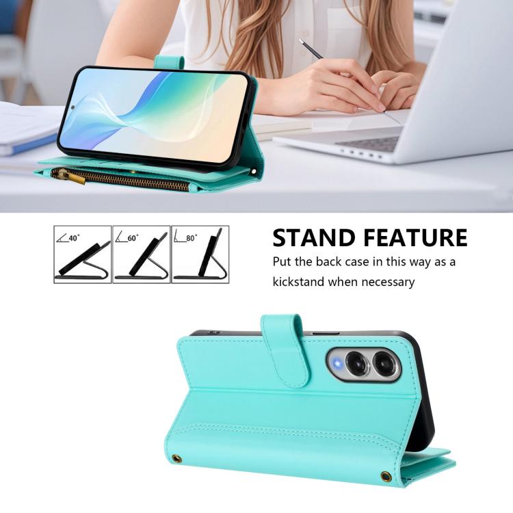 For Samsung Galaxy S25 Edge 5G Magnetic Closure 9 Card Slots Zipper Leather Case with Hand Strap