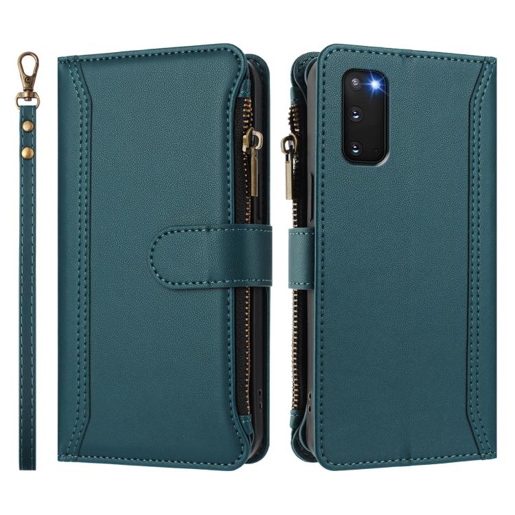 For Samsung Galaxy S20 FE Magnetic Closure 9 Card Slots Zipper Leather Case with Hand Strap