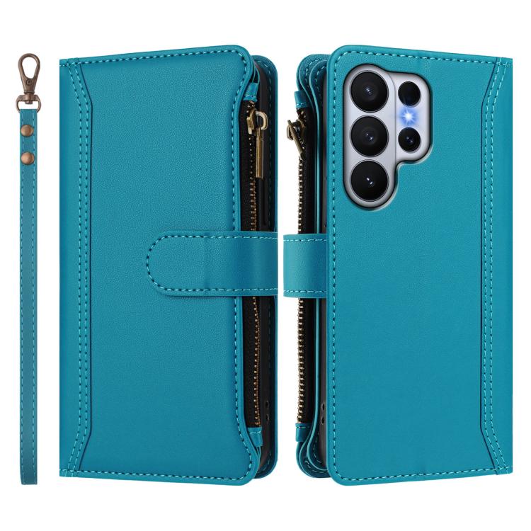For Samsung Galaxy S26 Ultra 5G Magnetic Closure 9 Card Slots Zipper Leather Case with Hand Strap