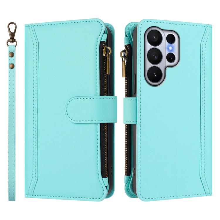 For Samsung Galaxy S26 Ultra 5G Magnetic Closure 9 Card Slots Zipper Leather Case with Hand Strap