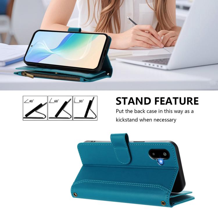 For Samsung Galaxy M06 / F06 5G Magnetic Closure 9 Card Slots Zipper Leather Case with Hand Strap