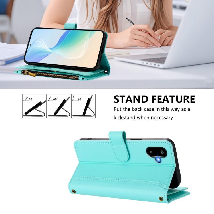 For Samsung Galaxy M06 / F06 5G Magnetic Closure 9 Card Slots Zipper Leather Case with Hand Strap