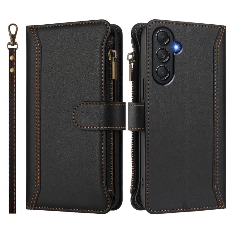 For Samsung Galaxy M54 / F54 5G Magnetic Closure 9 Card Slots Zipper Leather Case with Hand Strap