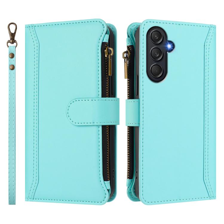 For Samsung Galaxy M54 / F54 5G Magnetic Closure 9 Card Slots Zipper Leather Case with Hand Strap