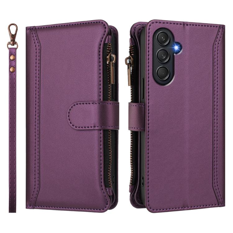 For Samsung Galaxy M54 / F54 5G Magnetic Closure 9 Card Slots Zipper Leather Case with Hand Strap