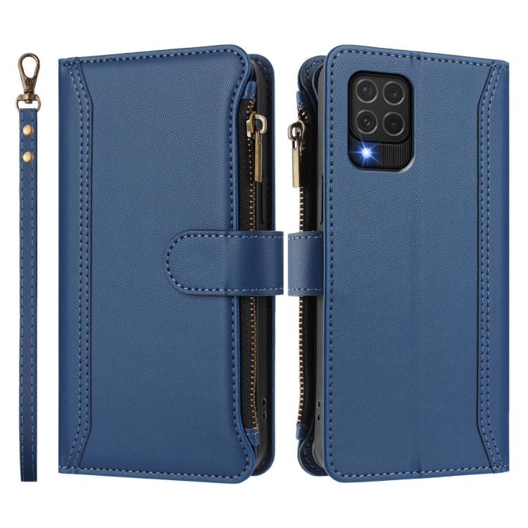 For Samsung Galaxy M62 / F62 4G Magnetic Closure 9 Card Slots Zipper Leather Case with Hand Strap