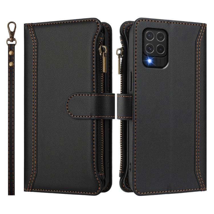 For Samsung Galaxy M62 / F62 4G Magnetic Closure 9 Card Slots Zipper Leather Case with Hand Strap