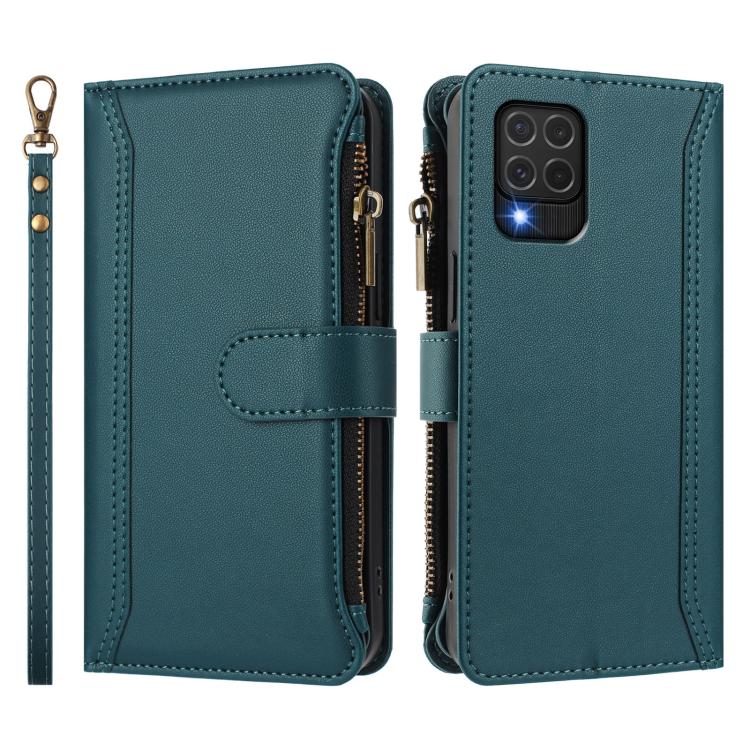 For Samsung Galaxy M62 / F62 4G Magnetic Closure 9 Card Slots Zipper Leather Case with Hand Strap