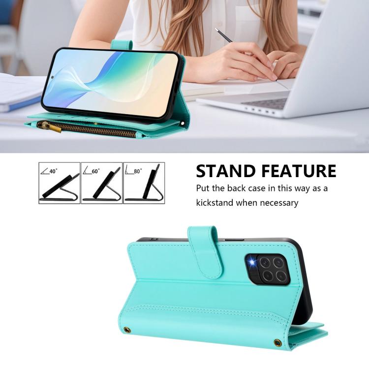 For Samsung Galaxy M62 / F62 4G Magnetic Closure 9 Card Slots Zipper Leather Case with Hand Strap