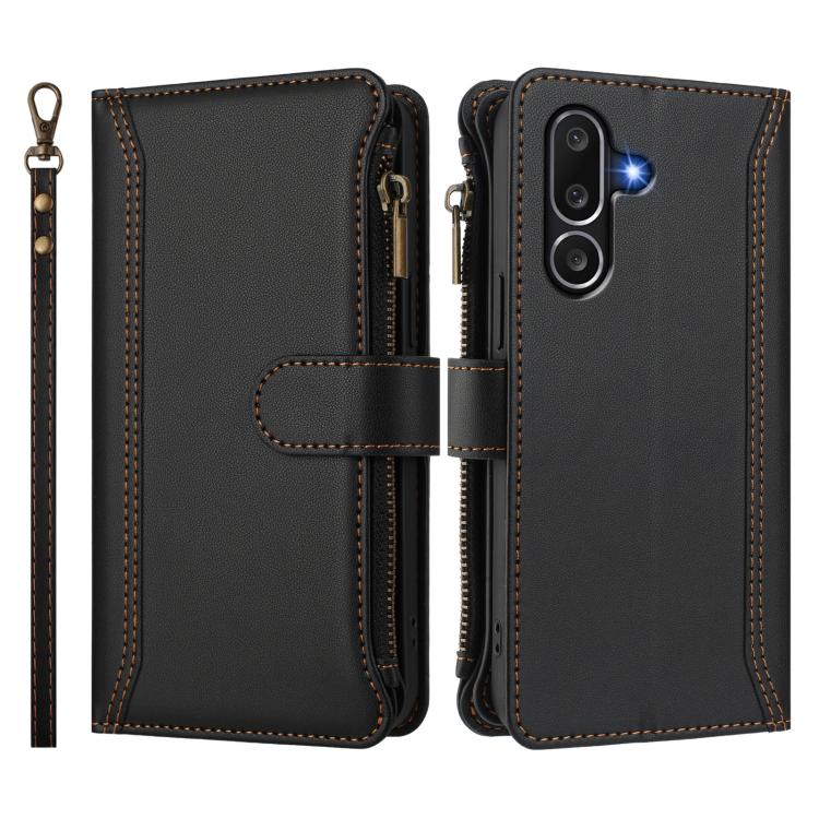 For Samsung Galaxy M56 5G Magnetic Closure 9 Card Slots Zipper Leather Case with Hand Strap