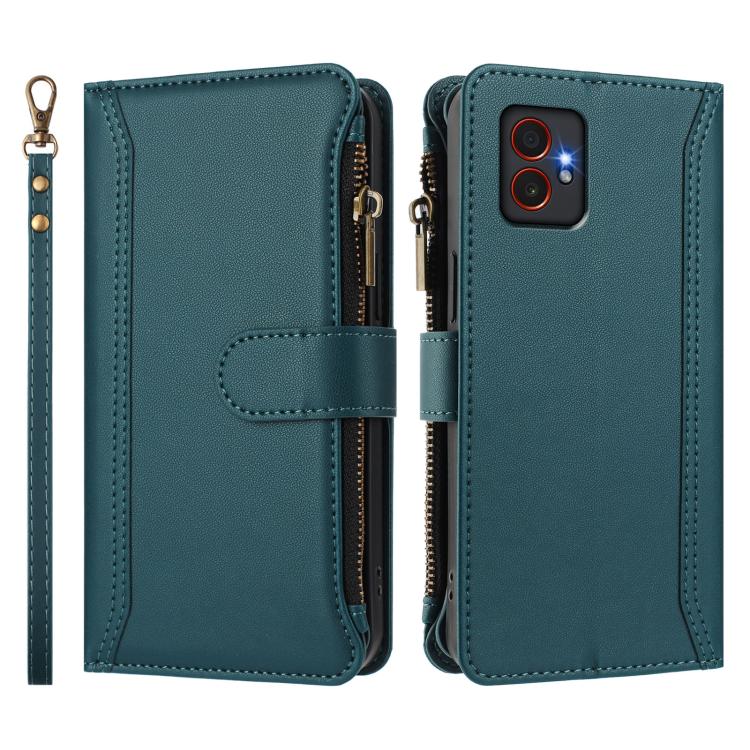 For Samsung Galaxy Xcover7 Pro Magnetic Closure 9 Card Slots Zipper Leather Case with Hand Strap