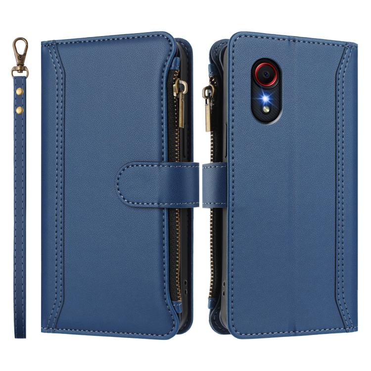 For Samsung Galaxy XCover 5 Magnetic Closure 9 Card Slots Zipper Leather Case with Hand Strap