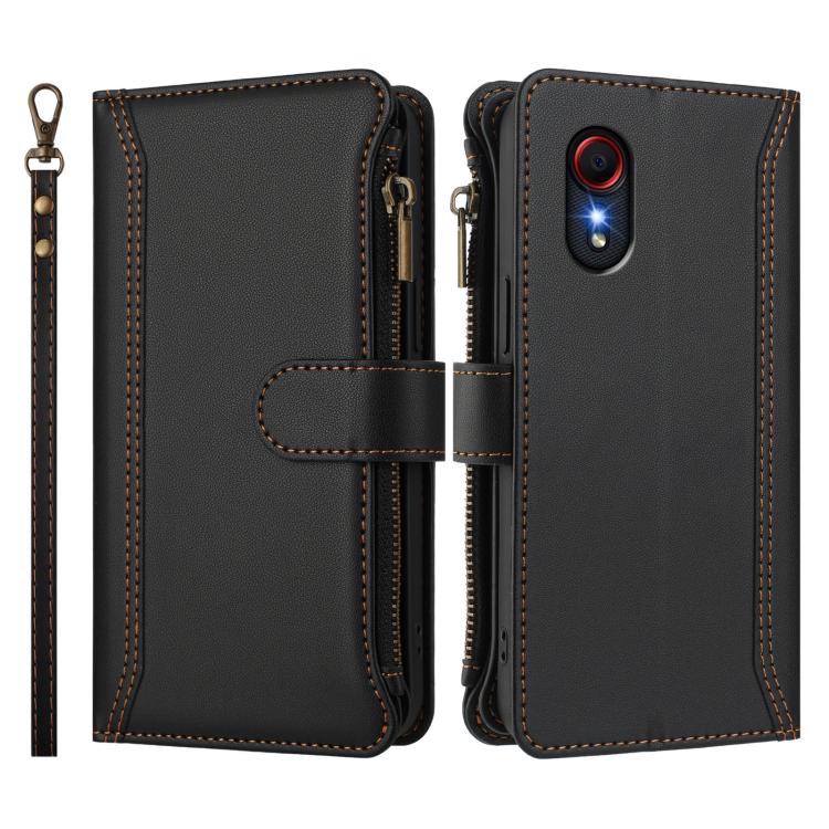 For Samsung Galaxy XCover 5 Magnetic Closure 9 Card Slots Zipper Leather Case with Hand Strap