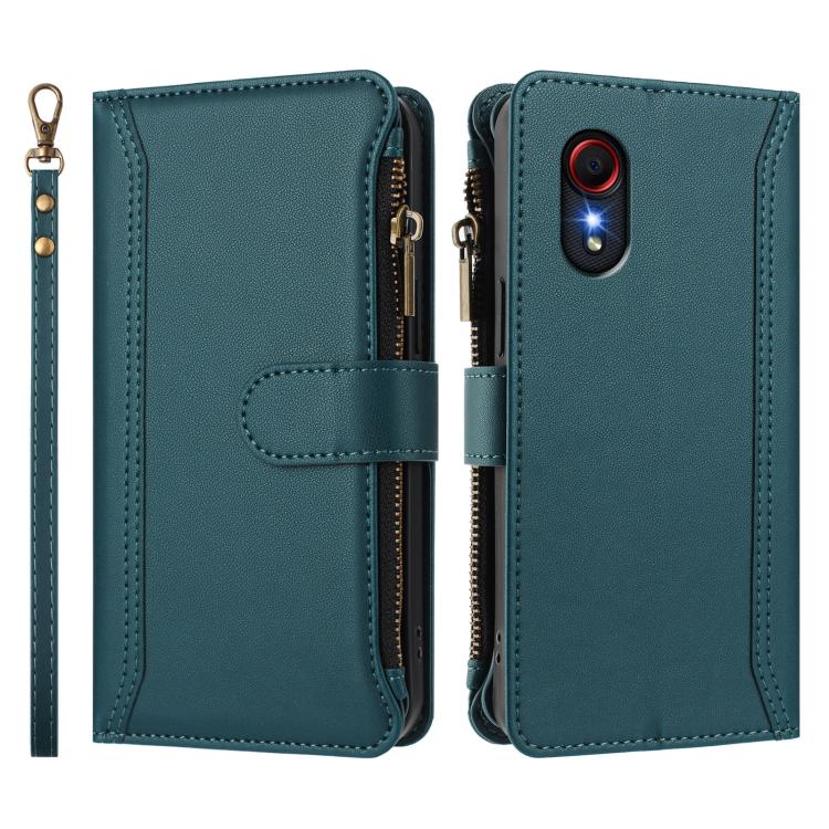 For Samsung Galaxy XCover 5 Magnetic Closure 9 Card Slots Zipper Leather Case with Hand Strap