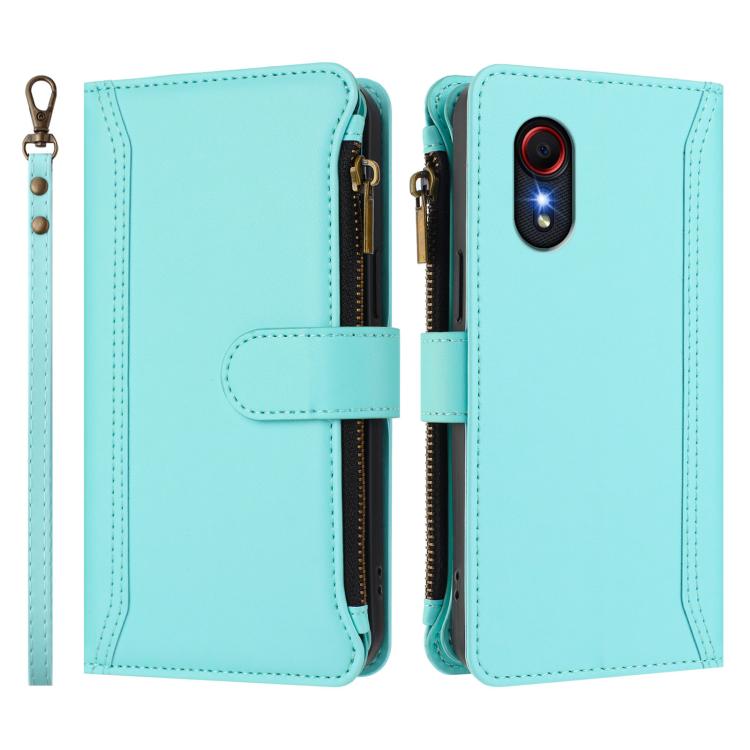 For Samsung Galaxy XCover 5 Magnetic Closure 9 Card Slots Zipper Leather Case with Hand Strap