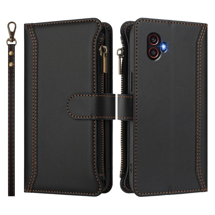 For Samsung Galaxy XCover6 Pro Magnetic Closure 9 Card Slots Zipper Leather Case with Hand Strap