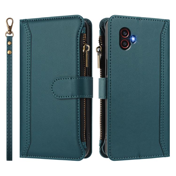 For Samsung Galaxy XCover6 Pro Magnetic Closure 9 Card Slots Zipper Leather Case with Hand Strap