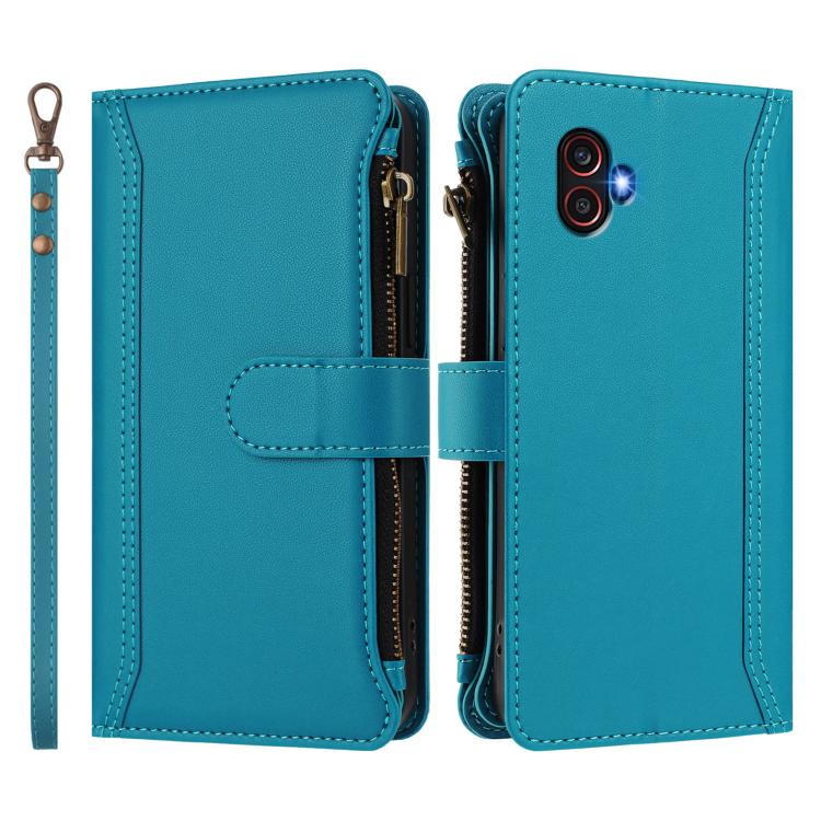 For Samsung Galaxy XCover6 Pro Magnetic Closure 9 Card Slots Zipper Leather Case with Hand Strap