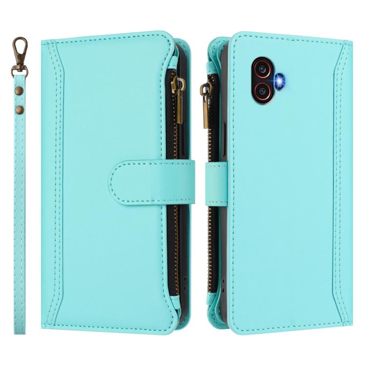 For Samsung Galaxy XCover6 Pro Magnetic Closure 9 Card Slots Zipper Leather Case with Hand Strap