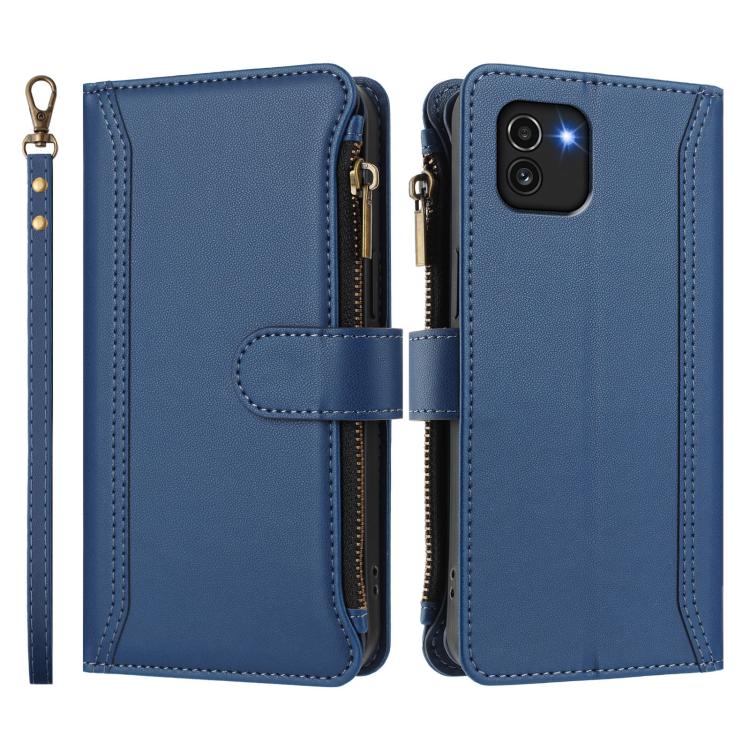 For Samsung Galaxy A03 164mm Magnetic Closure 9 Card Slots Zipper Leather Case with Hand Strap