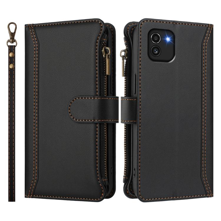 For Samsung Galaxy A03 166mm Magnetic Closure 9 Card Slots Zipper Leather Case with Hand Strap