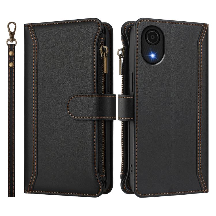 For Samsung Galaxy A04 Core / A03 Core Magnetic Closure 9 Card Slots Zipper Leather Case with Hand Strap